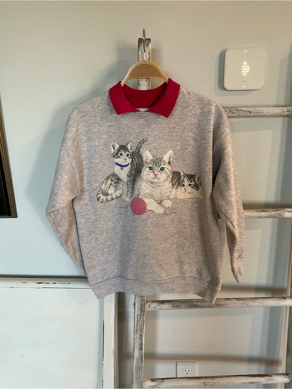 Playful Kitten grandma core cottage core Crew Neck Collared Sweatshirt MP